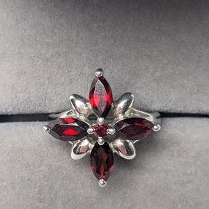 Garnet Cluster Ring 2.35ct Sterling Silver Rhodium Plated Size 7 925 New